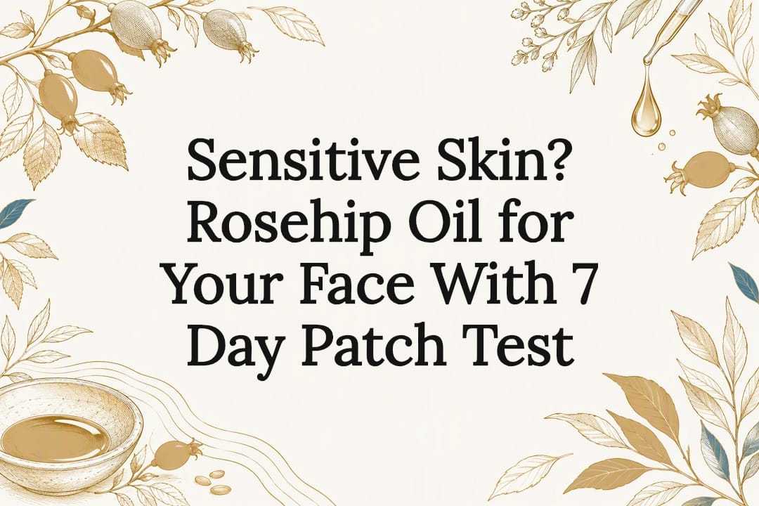 Decorative rosehip oil skincare title card