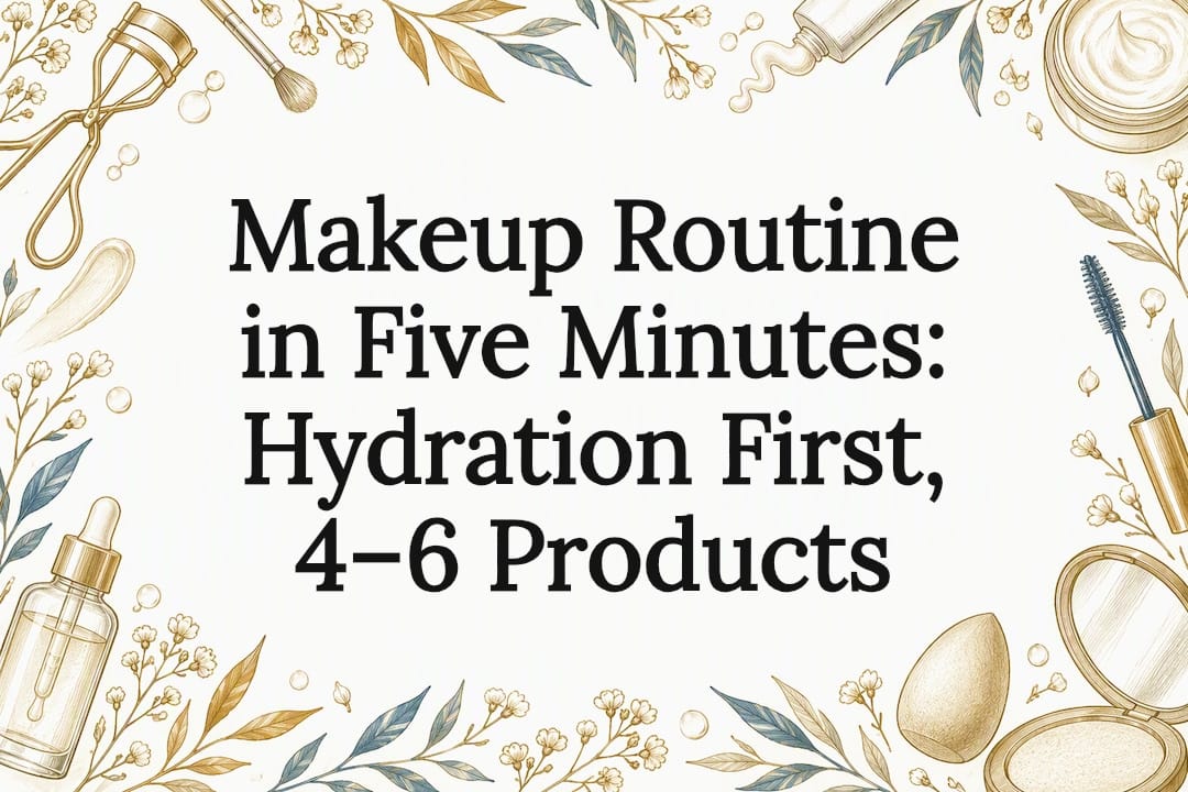 Makeup tools frame a clear title area