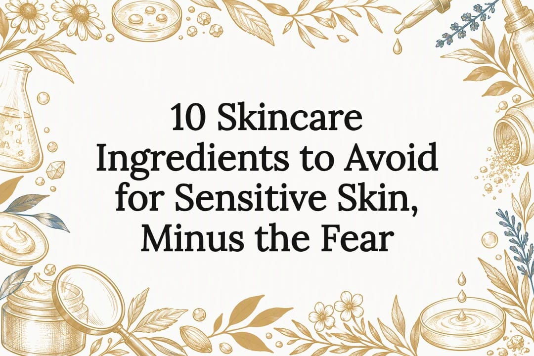 Skincare ingredient title card with botanical sketches