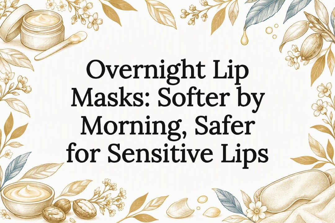 Hand-drawn lip-care botanicals frame the title